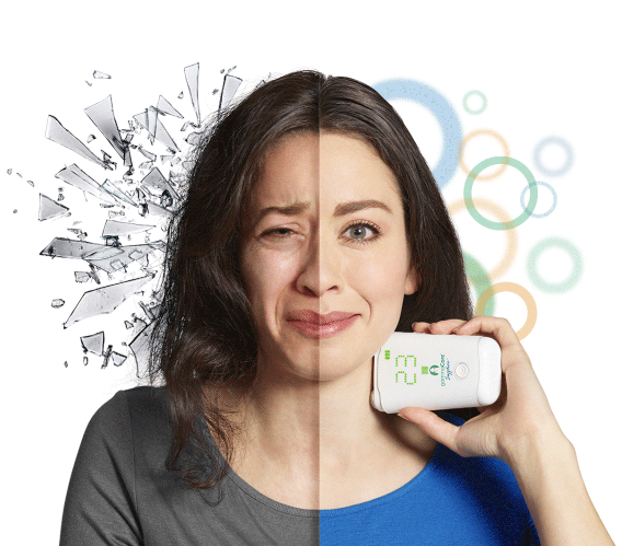 What it feels like before and after treating headache using gammaCore (nVNS) Image of male episodic cluster headache patient with gammaCore